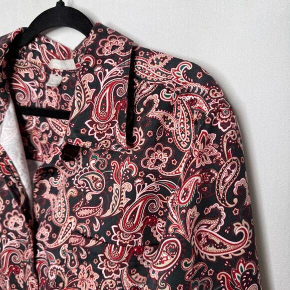 WOMAN WITHIN / red black paisley printed faux suede button up shirt / 1X - Picture 6 of 9
